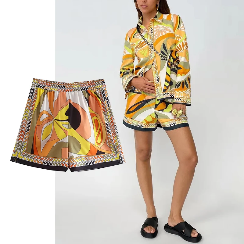 

Шорты женские с пуговицами и принтом, с высокой эластичной талией