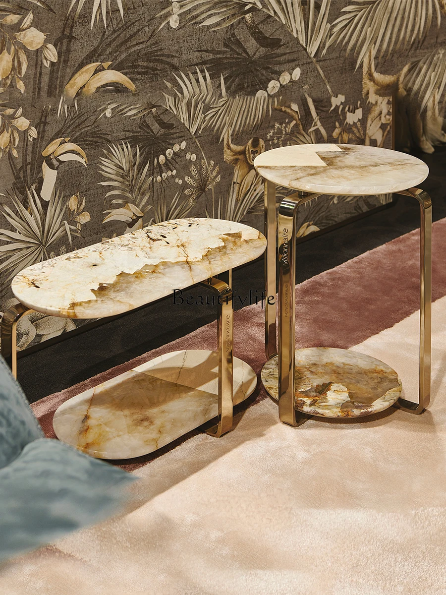 Итальянский светлый роскошный мраморный столик Pandora для гостиной диван круглый