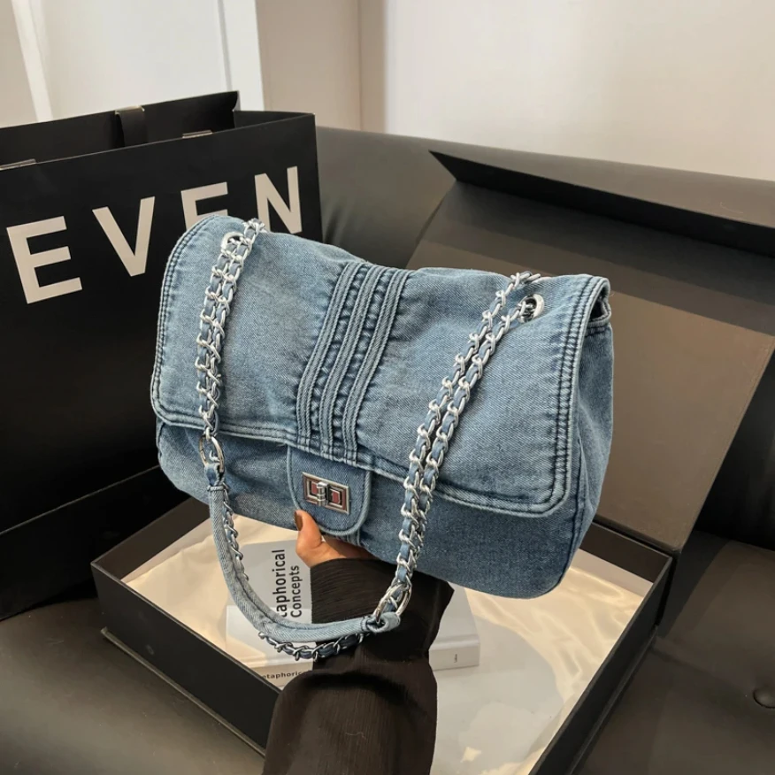 Лидер продаж модная джинсовая сумка большой емкости с цепочкой на плечо женская