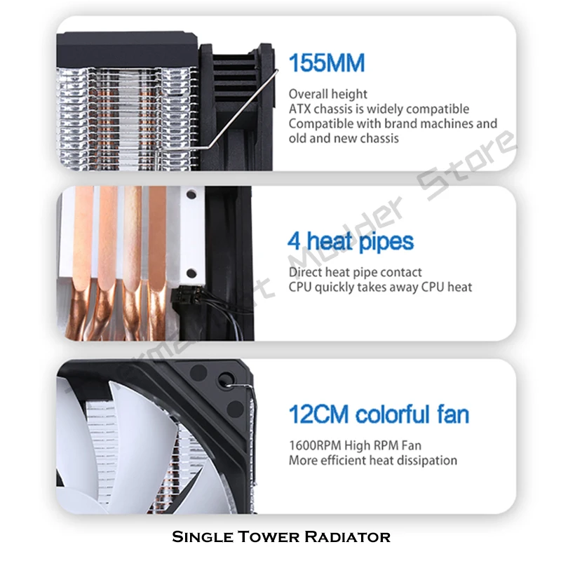 Кулер для процессора SAMA KA400D охлаждающий вентилятор 90 мм RGB 4 материнская плата с