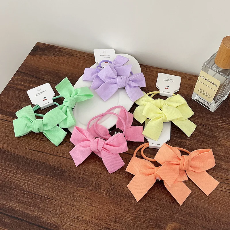 

2pc Korean Sweet Colorful BOW Elasticity Hair Ties Rings Rope Scrunchies for Girls Child Kids Holiday Gift Hair Accessories