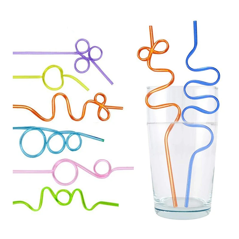 

10pcs Colorful Curved Straw PET Shaped Straw Crazy Curly Plastic For Party Bar