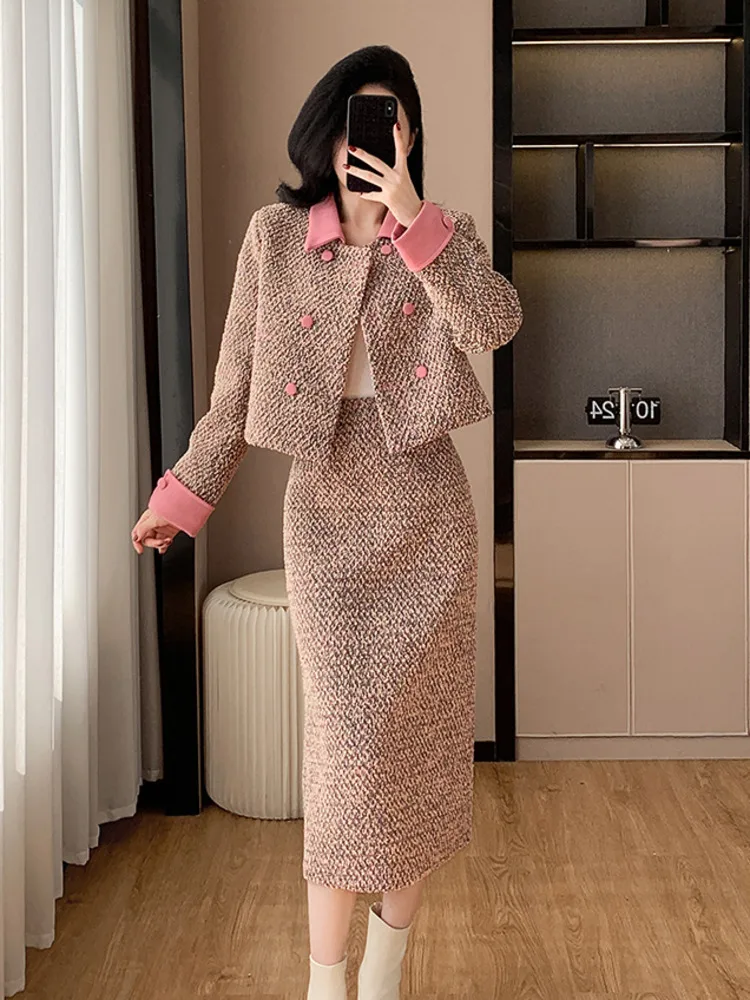 Высококачественные французские модные твидовые комплекты из 2 предметов женские