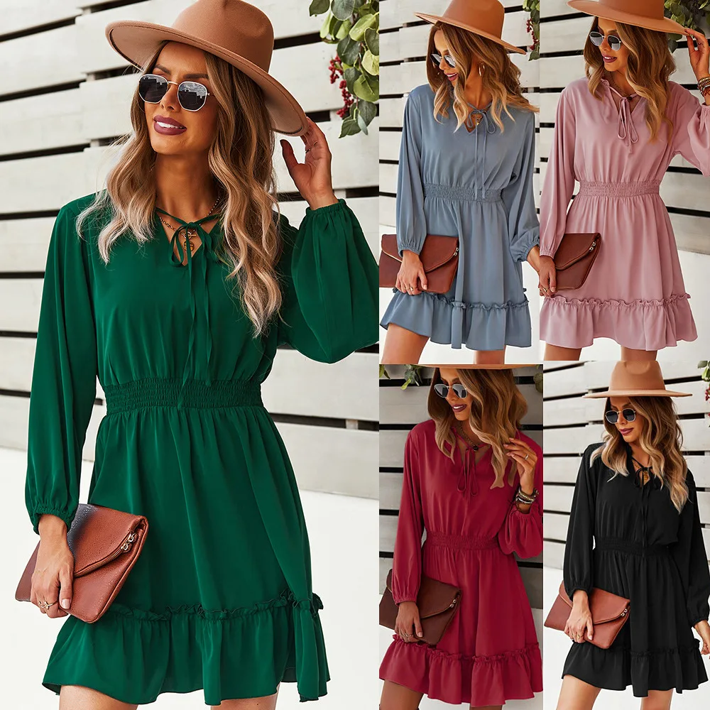 

Women's Dresses Al-Line-V-Neck Solid Dress