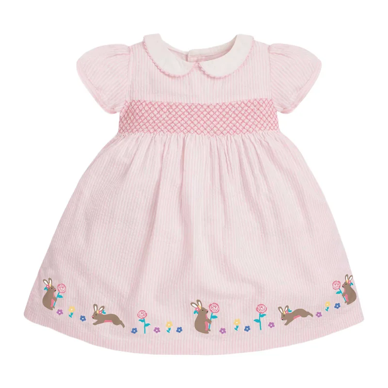 

Children Summer New Baby Girl Clothes Toddler Bunny Flower Applique Cotton Casual Vestido Pink Dress for Kids 2 3 4 5 6 7 Years