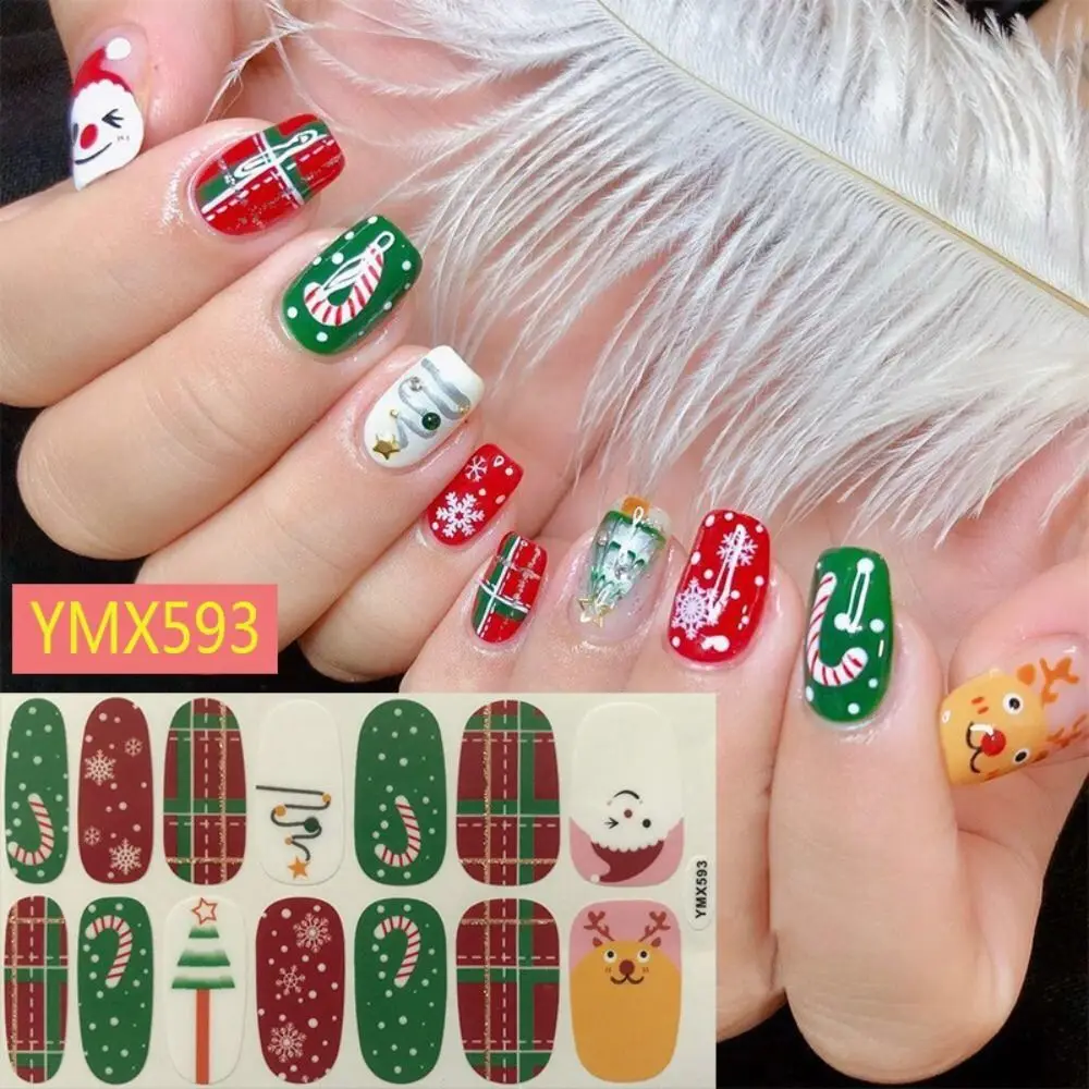 

Полоски рождественские наклейки для ногтей полное покрытие блестящие наклейки для ногтевого дизайна Сделай Сам дизайн ногтей простые полные обертки для ногтей для женщин