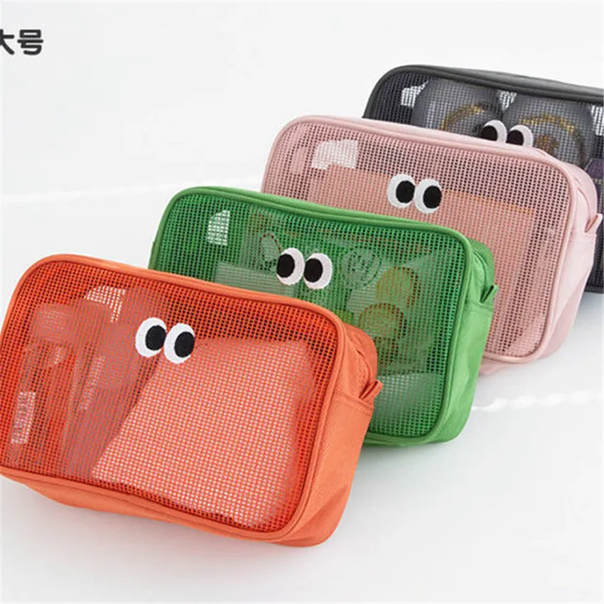 

Black Green Korea Mesh Makeup Bags Girl Women's Summer Wash Cosmetic Organizer Pouch Student Lipstick Toiletry Pencil Case Bag