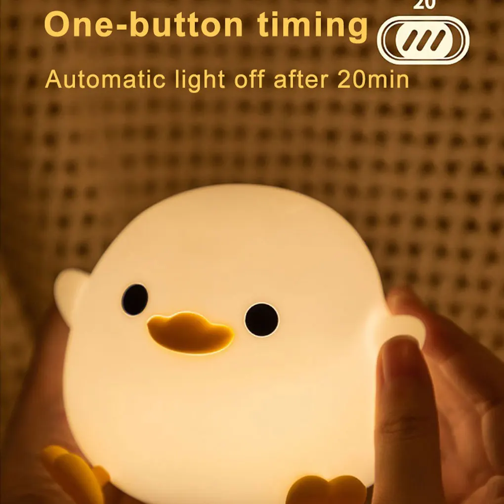 

Cute Duck Silicone Light Timing LED Cartoon Desktop USB Rechargeable Bedside Touch for Bedroom Kid Gift Decoration