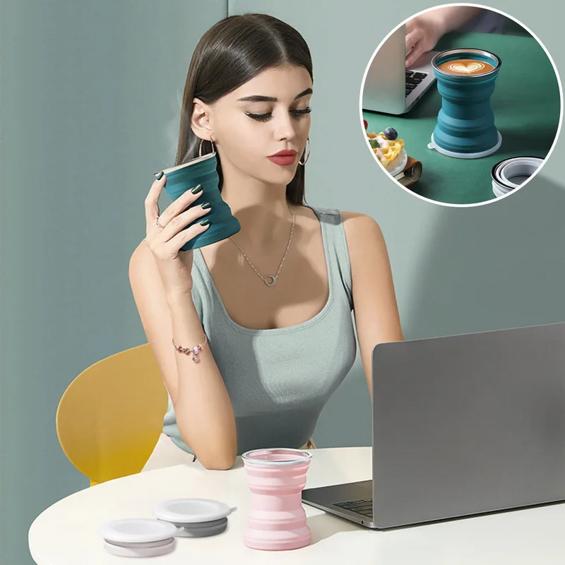 Портативная силиконовая складная термостойкая Складная кружка с крышкой