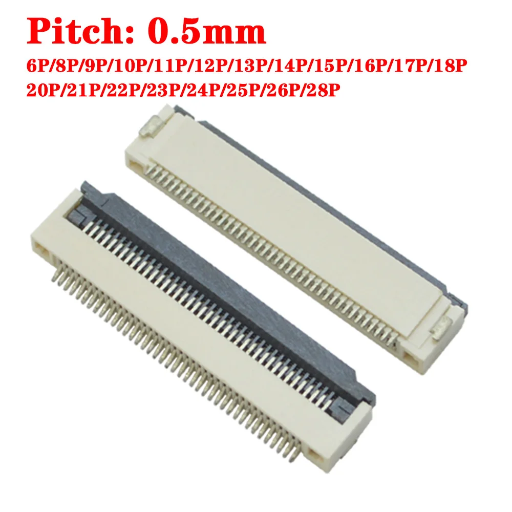 

5pcs 0.5mm Pitch FPC Socket FFC Flat Cable Connector 6P 8P 10P 11P 12P 13P 14P 15P 16P 17P 18P 20P 21P 22P 23P 24P 25P 26P 28P