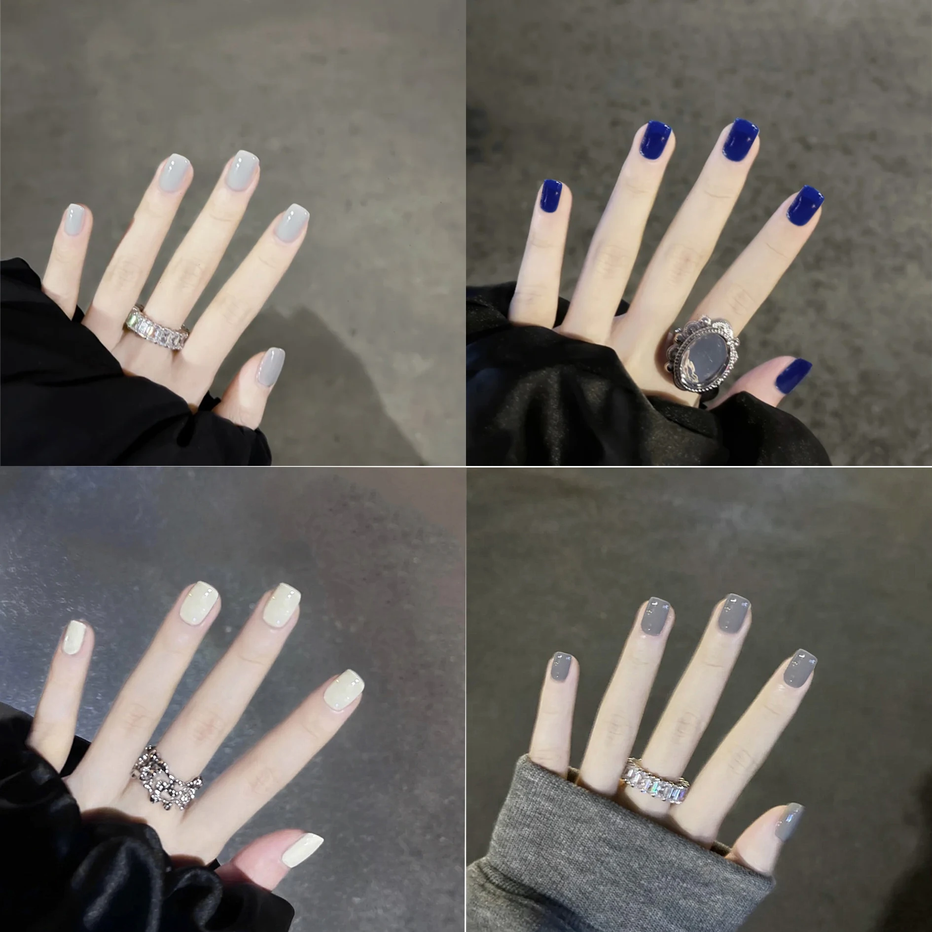 

24Pcs Short Solid Color Detachable False Nails With Design Artificial Full Cover Fake Nails Removable Acrylic Press on Nails