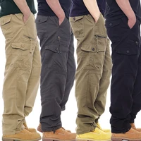 overalls pure cotton mens casual pants elastic waist large size pants multi pocket loose pants construction site pants
