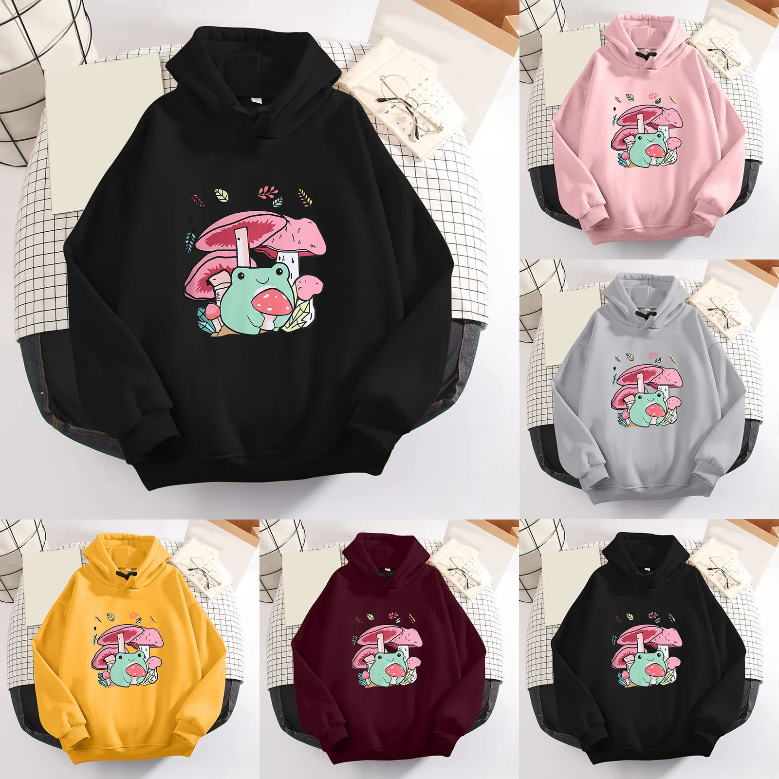 

Apparel Hoodie Womens Casual Sweatshirt Cute Frog Print Sweatshirt Bright Hoodie