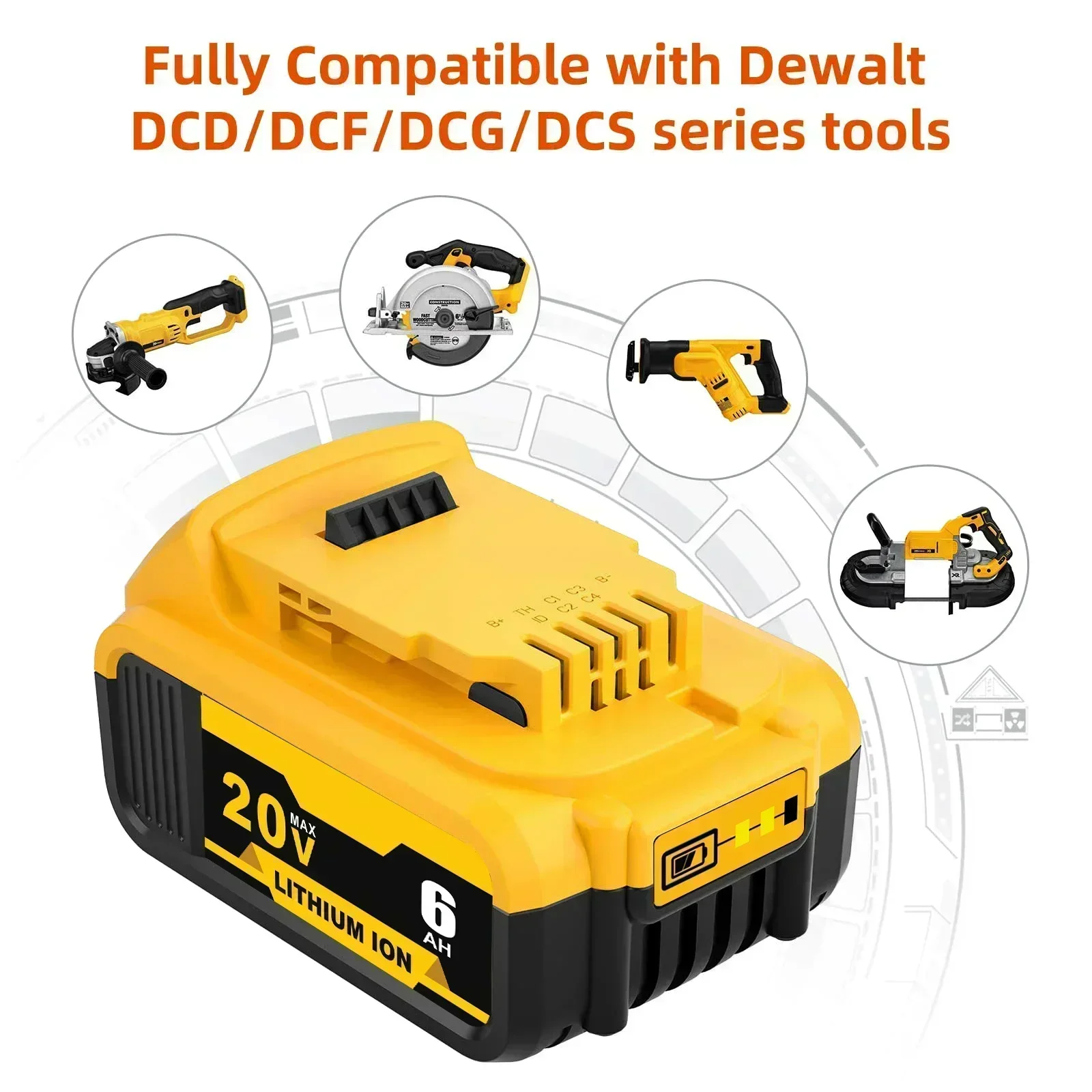Сменная литиевая батарея DCB205 18 В совместимая с Dewalt 20 XR Max DCB206 DCB205-2 DCB204 DCB200 DCB201 DCB203