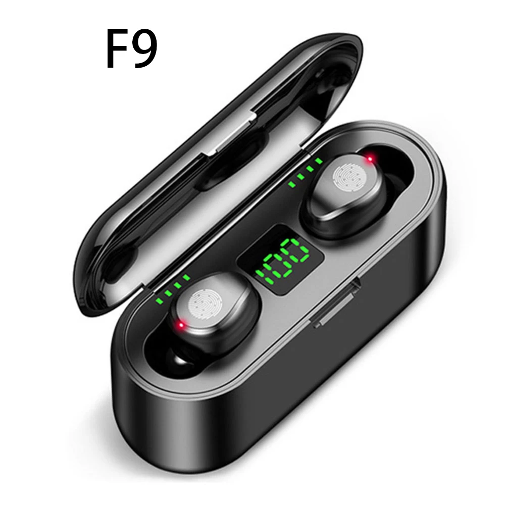 

new F9 TWS LED Touch wireless Bluetooth headset Stereo noise cancelling earplug with 2000mAh charging case mobile power supply