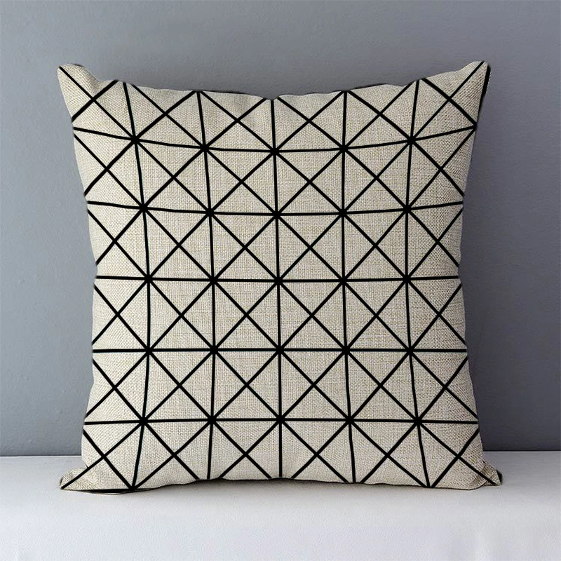 

Cozy Cushion Cover Black Geometric Printed Square 45x45cm Home Decorative Pillows Linen Imitation Hemp Material For Bed/Car Seat