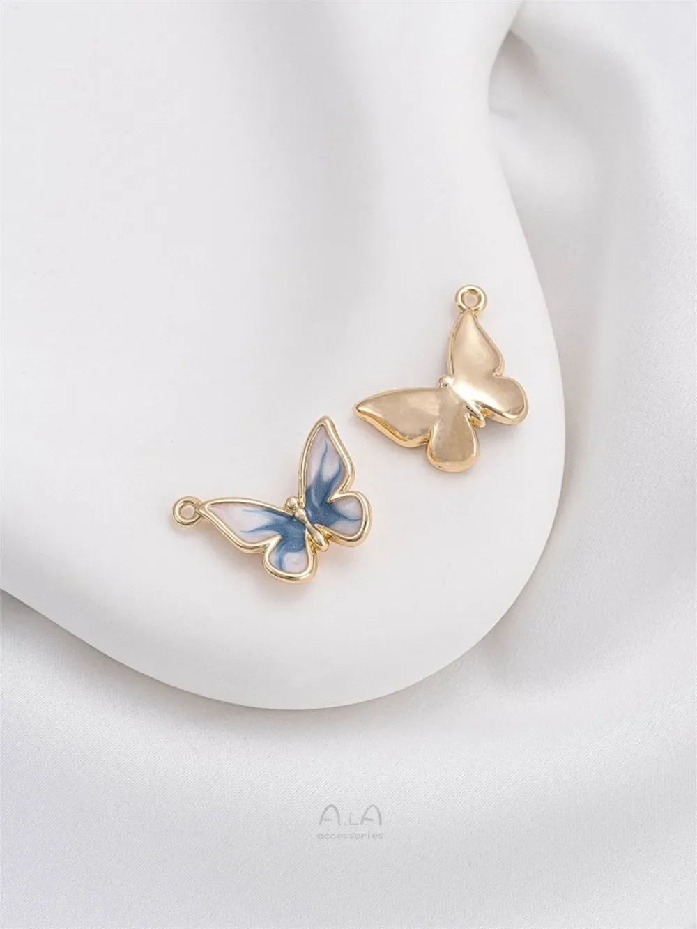 14-каратное золото эмаль падающее масло синий белый розовый подвеска-бабочка