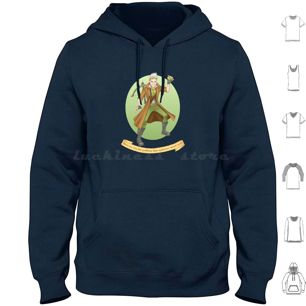 

" There Are Very Few Problems That Explosions Cannot Sort! "-Cel Sidebottom Hoodie cotton Long Sleeve Rusty Quill Rusty Quill