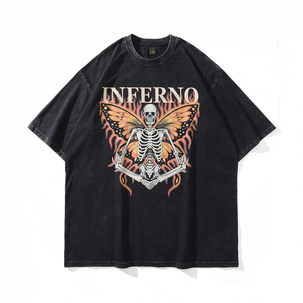 

Женская Винтажная Футболка оверсайз с принтом бабочек и черепов, в стиле Харадзюку