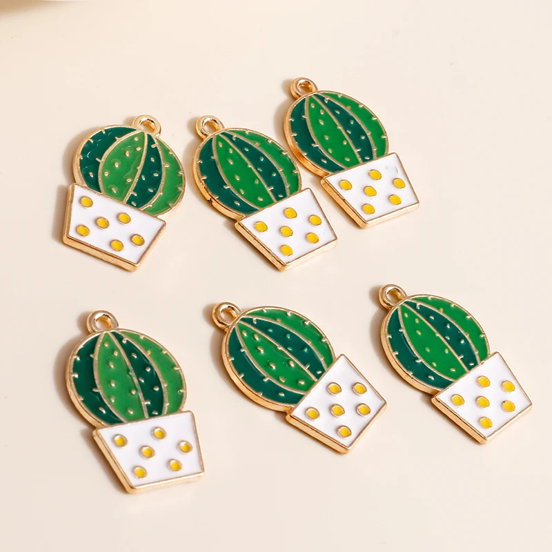 

10pcs 15*25mm Enamel Desert Green Plant Cactus Charms Pendants for Necklace Earring Bracelet DIY Jewelry Making Accessories