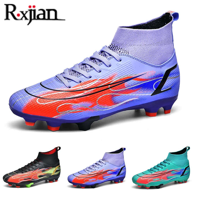 High Top Men's Soccer Cleats FG/TF Wear-Resistant Anti-Skid Children's Training Shoes Football Boots Outdoor Sports Sneakers