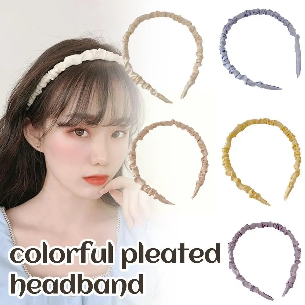 

Модная плиссированная повязка на голову однотонная винтажная эластичная широкая повязка для волос корейский стиль аксессуары для волос для женщин A8Y1