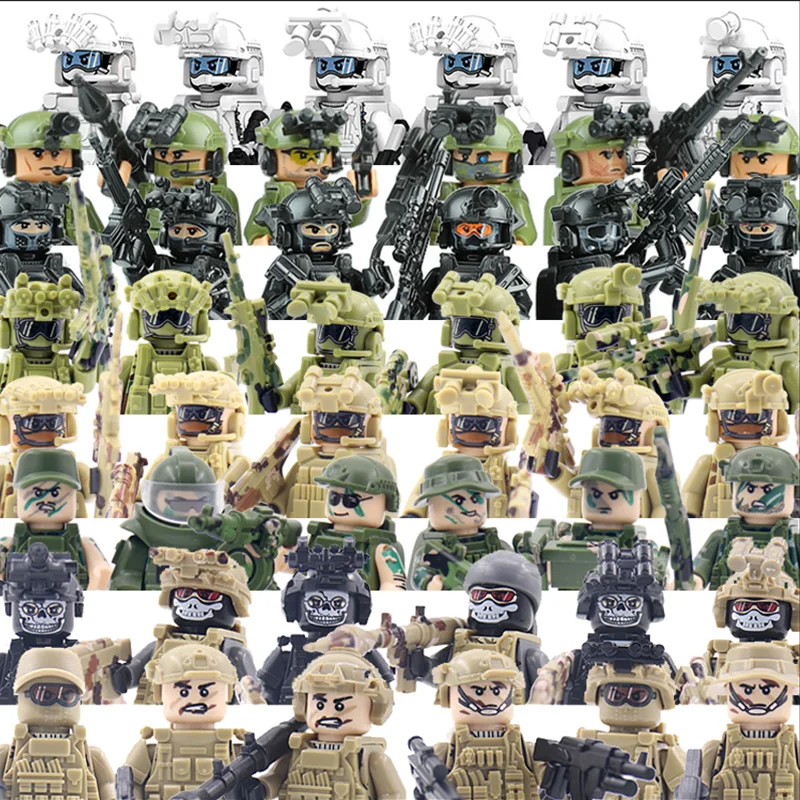 

Modern City Police Special Forces Figures Building Blocks WW2 Germany Army Soldier Camouflage Ghost Commando Military Weapon Toy