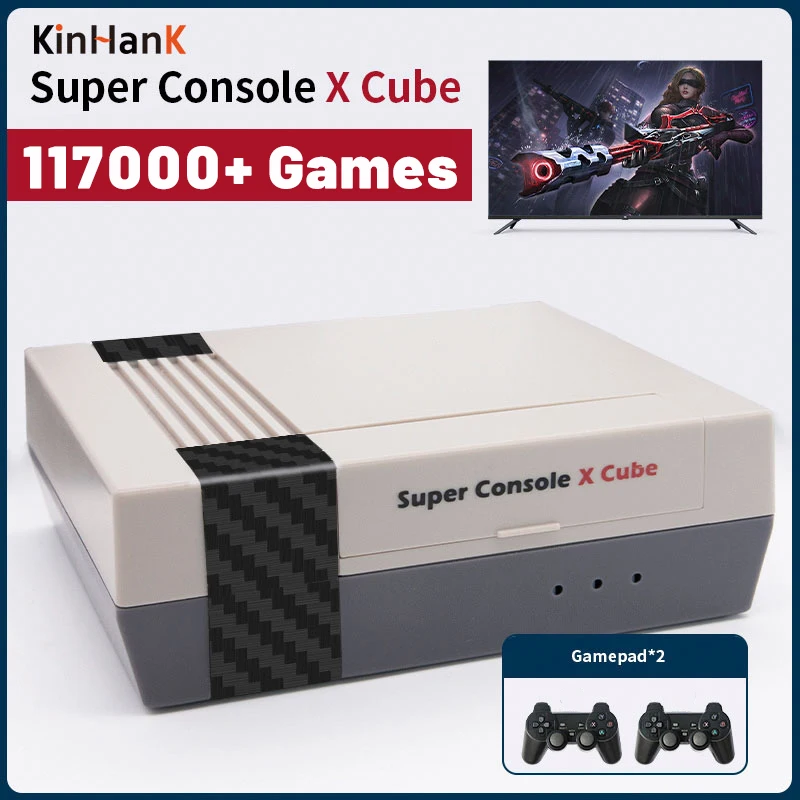 Retro Games for PS1/PSP/DC/N64 117000+ Games Super Console X Cube 4K Mini TV Box Video Game Console With 2.4G Wireless Gamepads