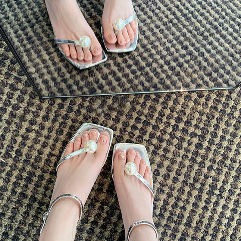 

Женские Босоножки на каблуке средней высоты, с открытым носком и жемчугом