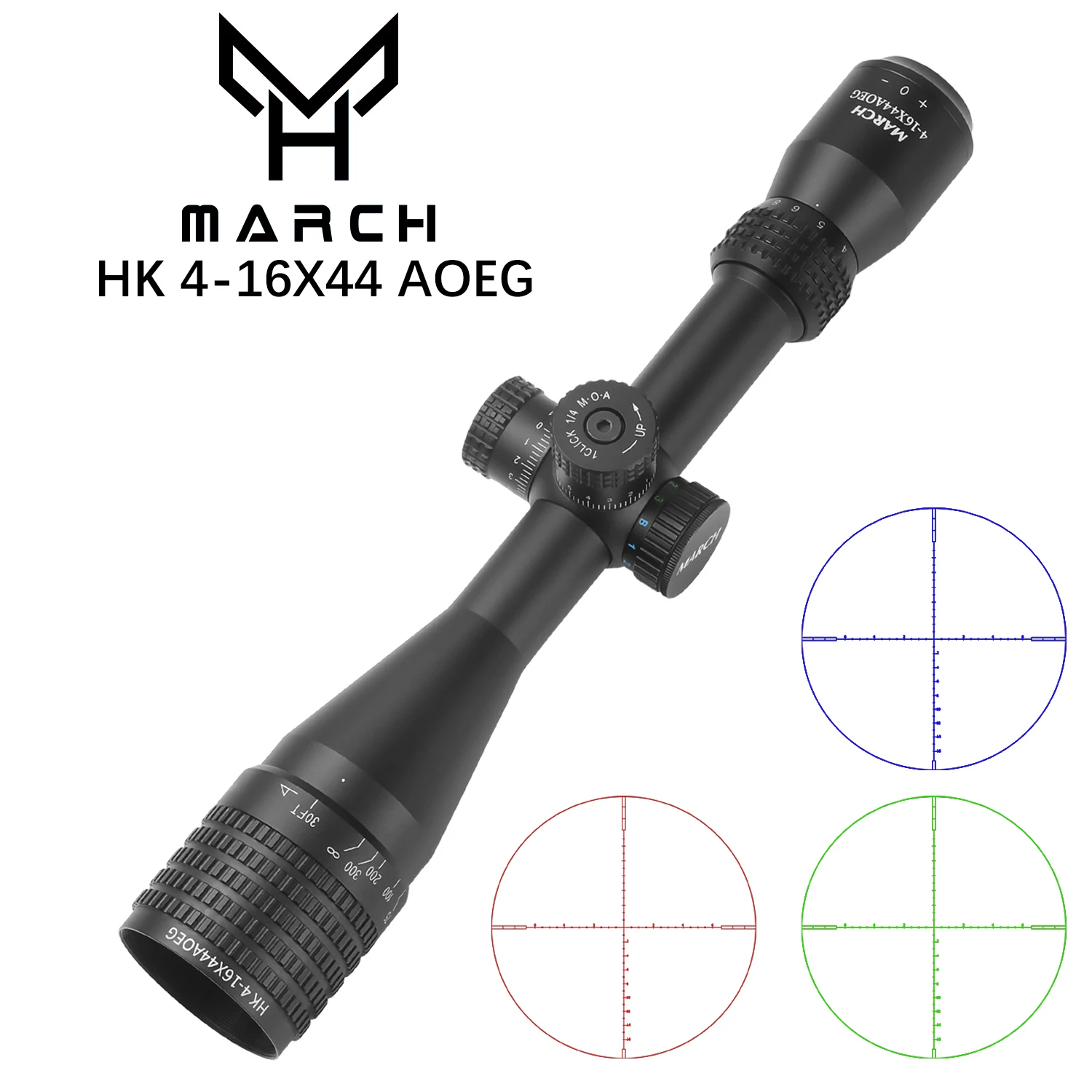 MARCH 4-16X44AOEG HK Riflescopes Tactical Optical Sight Reticle RGB Illuminated Rifle Scope Hunting With Light Red Green Blue