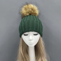 janefur women beanie hat with detachable fake fur pom pom 2022 fashion strip acrylic knitted cap wholesale winter ski skullies