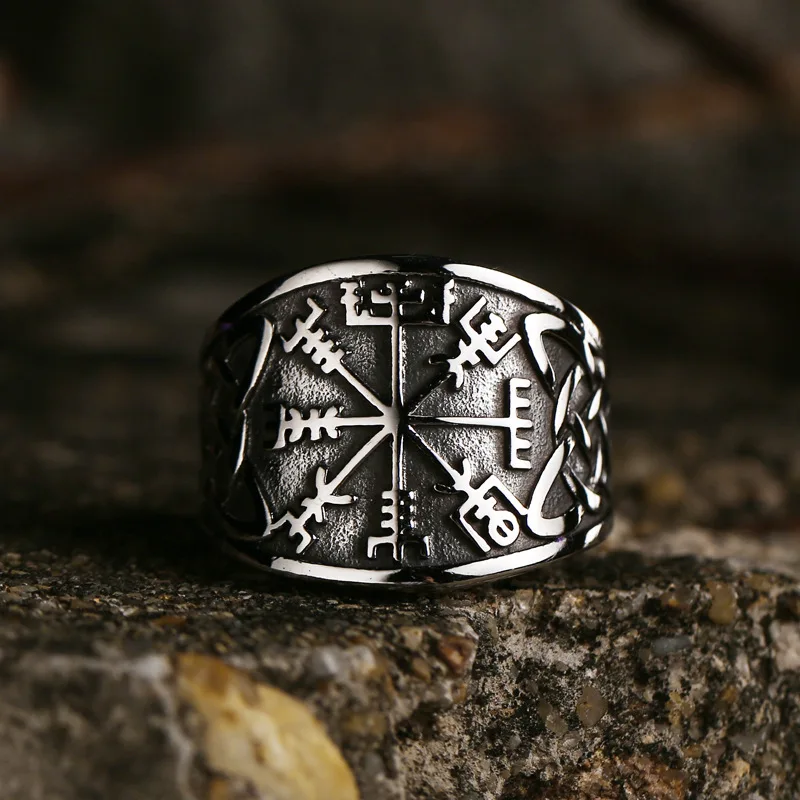

Punk Viking Compass Stainless Steel Ring Men Luxury Gothic Vintage Rings Jewelry Wholesale Lots Bulk Valentine Gift