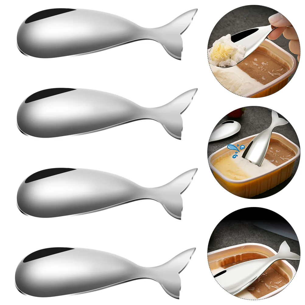 

4 Pcs Rust-proof Stainless Steel Appetizer Spoons Simple Dessert Spoons (Silver)