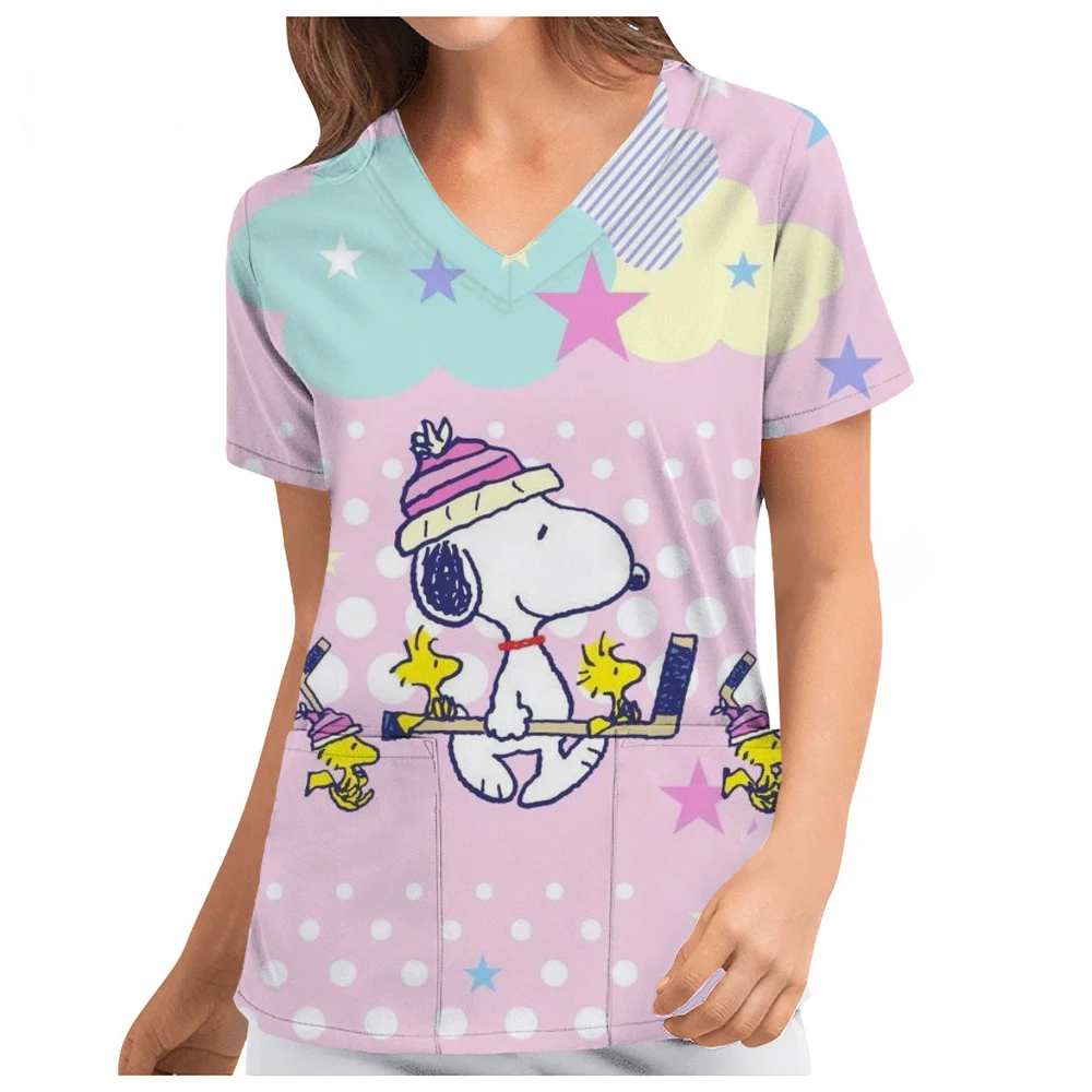 Скраб с принтом Снупи женские топы карманами для кормления коротким рукавом и