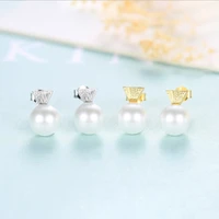 meibapj 100 real 925 sterling silver gold plated natural pearl simple stud earrings for women wedding fine jewelry