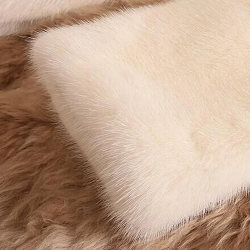 ICCLEK Imitation mink fur coat women's round neck slim fitting Haining fox hair medium length coat