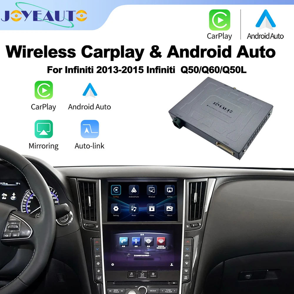 

Беспроводной интерфейс JoyeAuto для Apple CarPlay Android Auto 2025 для Infiniti 2013-2015 Q60 Q50L Q50 с зеркальным покрытием AirPlay, модернизированная коробка