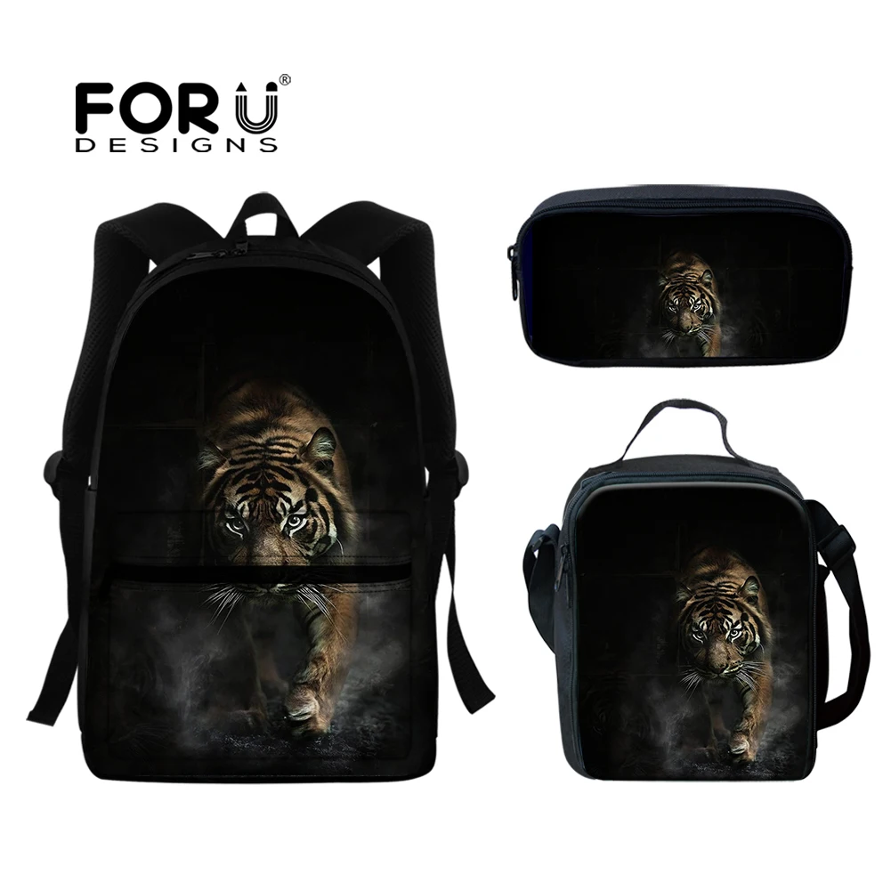 FORUDESIGNS, классный вместительный школьный рюкзак для мальчиков с 3D Рисунком Тигра для подростков, 3 комплекта, школьная сумка для учеников, Дет...