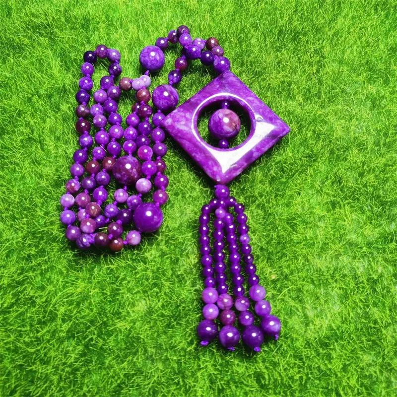 

New Ziyun Square Luck Necklace Women's Purple Comfortable Pendant Sweater Chain