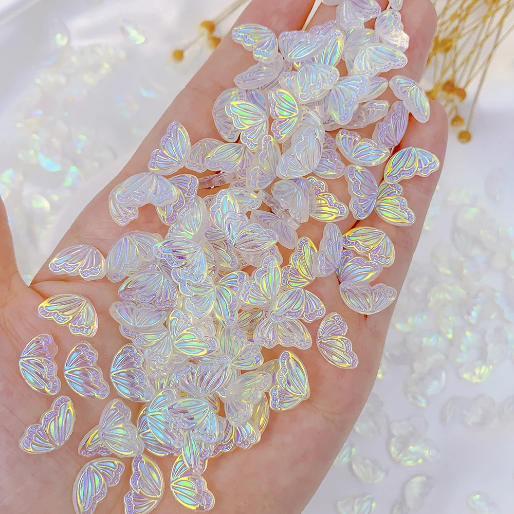 

100Pcs Aurora Fly Wing Nail Art Charms Holographic Angel Wings Nail Decoration Colorful Butterfly Half Wing Manicure Accessories