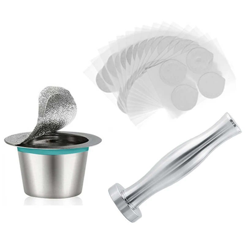 

Reusable Coffee Capsule For Nespresso Reutilisable Refillable Capsule With Coffee Powder Hammer And 60Pcs Sealing Film