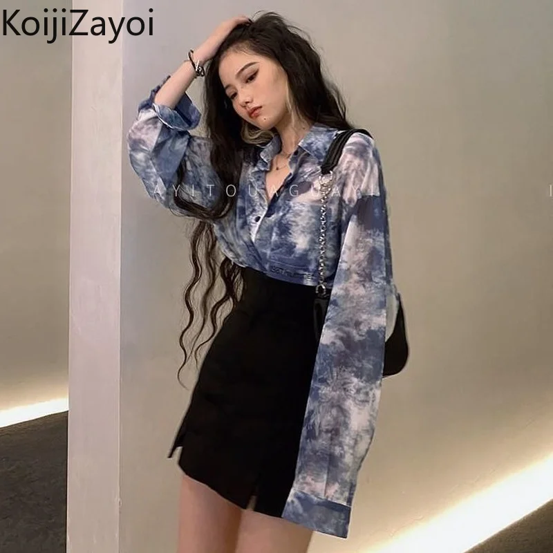 

Женский комплект из двух предметов Koijizayoi в стиле Харадзюку, рубашка с длинными рукавами, сексуальная короткая черная мини-юбка, Модный женский костюм
