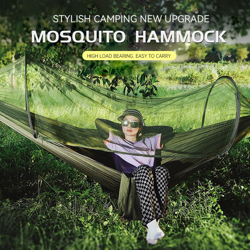 

Автоматический гамак для кемпинга, быстрооткрывающийся гамак с москитной сеткой, уличный гамак для кемпинга, с парашютной качели, нейлоновое качающееся кресло