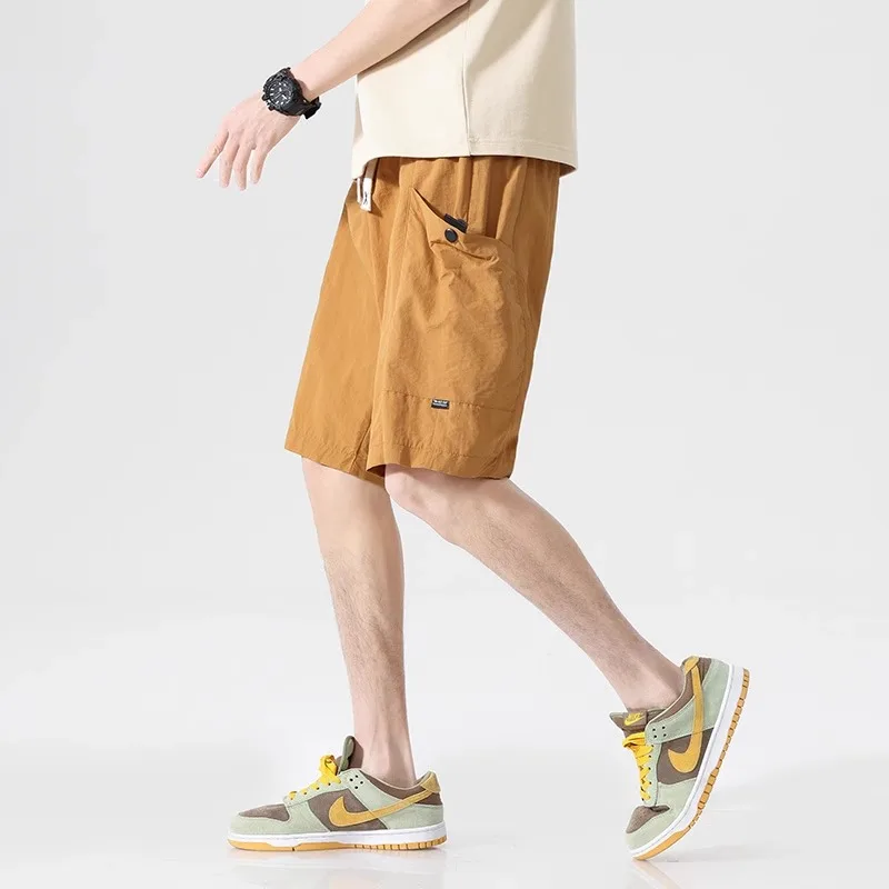 Li Ke Guan Fang Cargo Shorts Men's 2024 Summer Ice Silk Quick-Drng Loose Straight Sweat pants Casual Cropped Pants