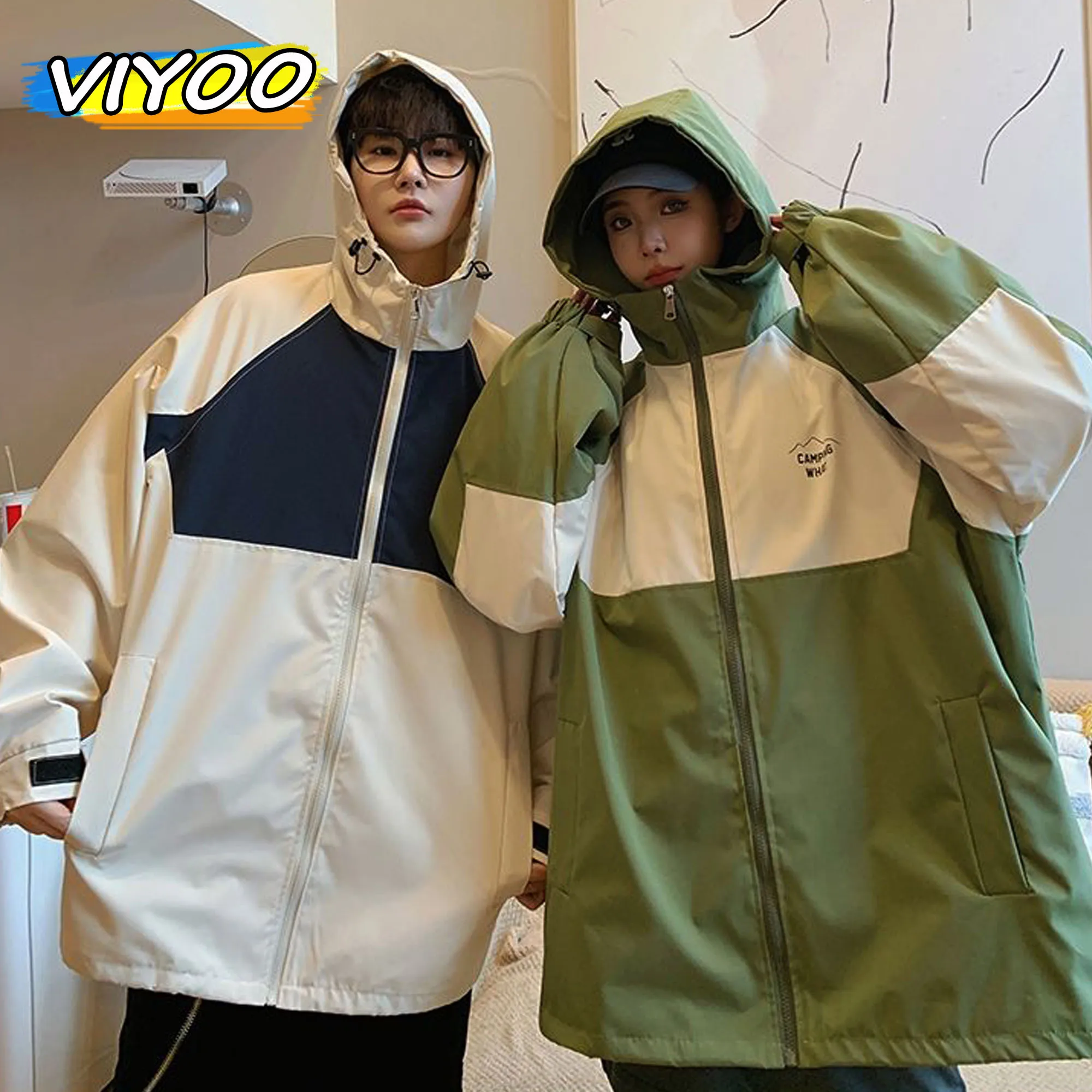 

Men's Oversized y2k Sports Techwear Navy Green Varsity Jacket Japanese With Hooed Baseball Bomber Jacket Sweatshirts fall 2023