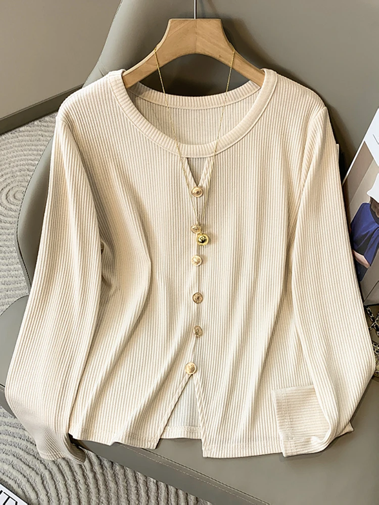 Новинка 2024 Ранняя осень Свободный вязаный свитер с длинным рукавом и вырезами