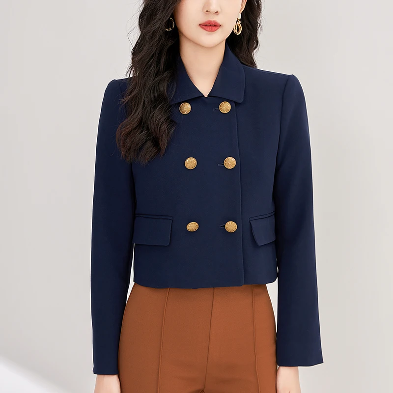 

Женская ацетатная куртка с отложным воротником, элегантный двубортный жакет с длинным рукавом, офисное однотонное пальто, осень 70%