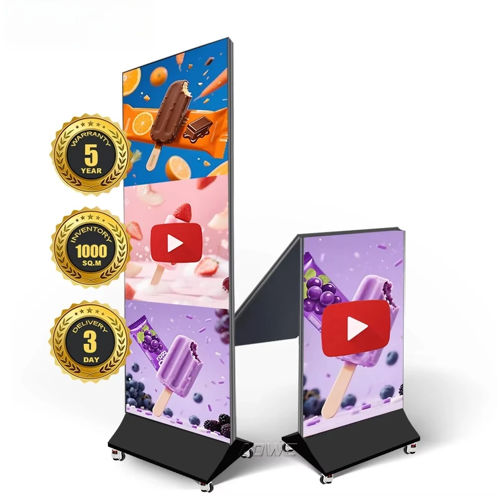 Фото Светодиодный рекламный экран AOWE для помещений, HD P1.25 P1.5 P1.8 P2.5, складной электронный LED-постер, мобильный рекламный дисплей GOB №1