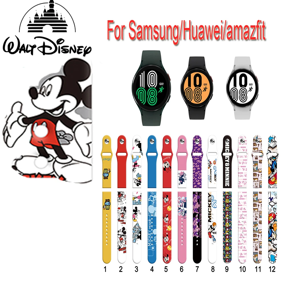 

Fashion Silicone Disney Mickey Mouse Band Smartwatch Straps For Samsung Galaxy Watch 4 Gear 3 Correa Bracelet Huawei GT2 Amazfit