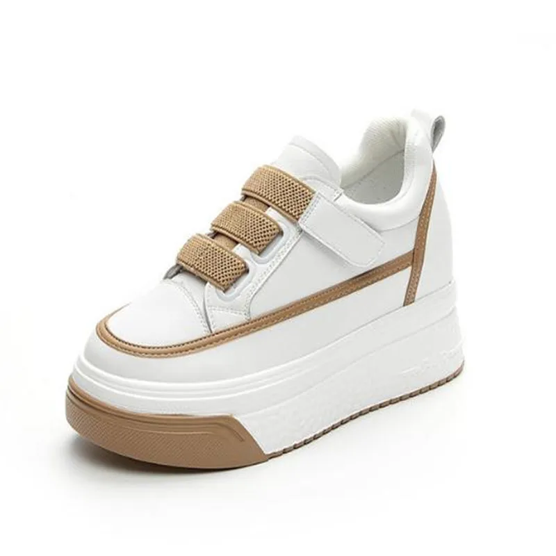 

Women Summer Autumn Lady Comfy 7cm Genuine Leather Casual Sneakers Platform Wedge Hidden Heel White Hook Shoes